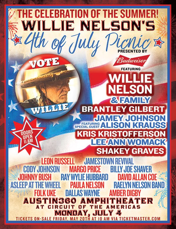 2024 Willie Nelson 4th Of July Picnic: Texas Location Announced 2024 Willie Nelson 4th Of July Picnic: Texas Location Announced