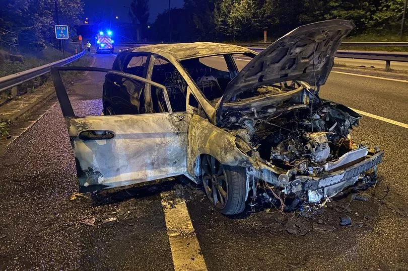 Casualty Treated After Car Overturns On M56 Casualty Treated After Car Overturns On M56