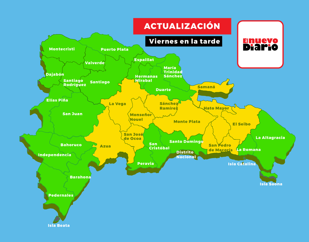 República Dominicana: Alerta Amarilla En 9 Provincias, Verde En 5 (COE) República Dominicana: Alerta Amarilla En 9 Provincias, Verde En 5 (COE)