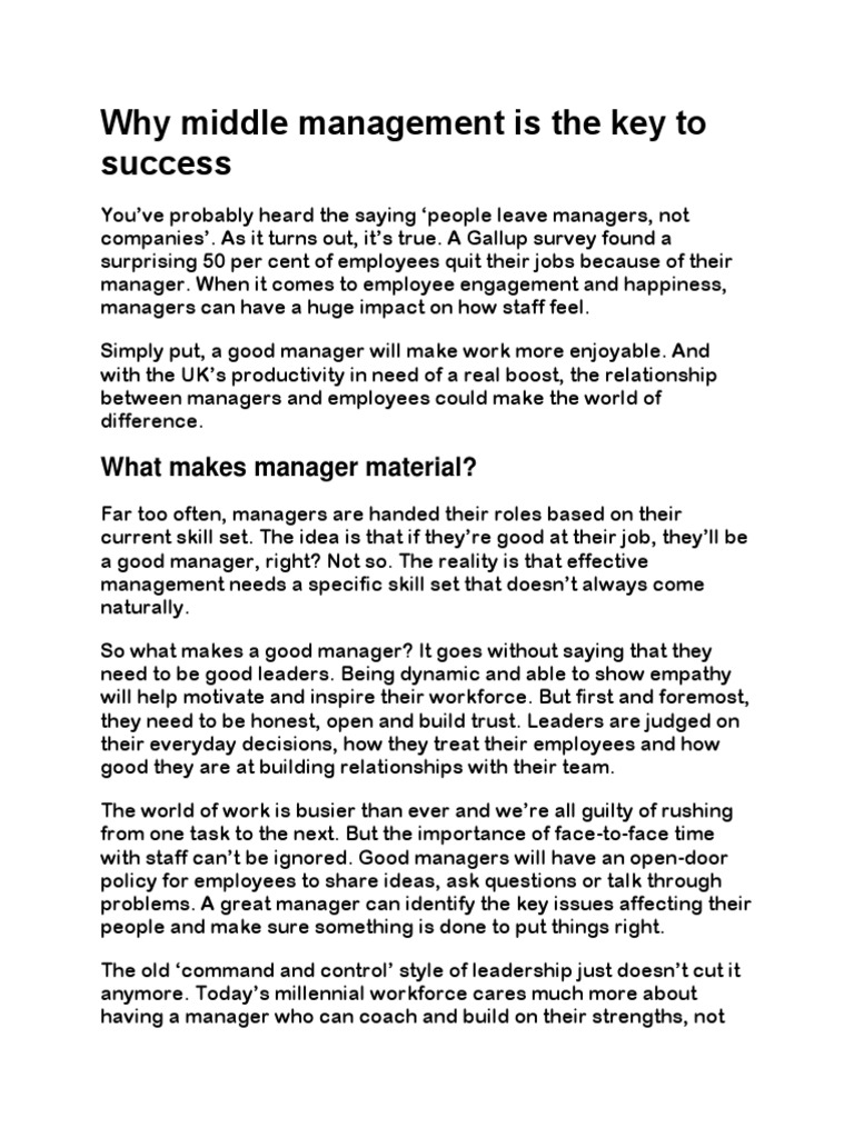 The Essential Contributions Of Middle Managers To Company Performance And Employee Well-being The Essential Contributions Of Middle Managers To Company Performance And Employee Well-being