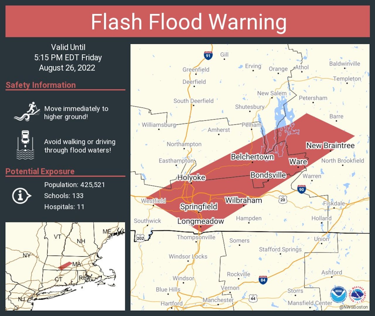 Thursday Night Flash Flood Warning: Hampshire And Worcester Counties